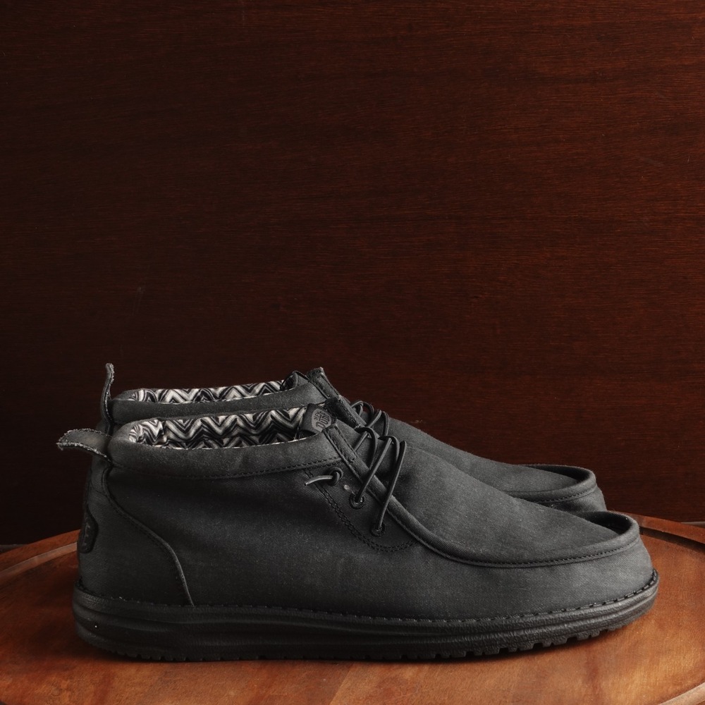 Hey Dude Loafers Men SZ 13 BLK Wally Mid Stretch Canvas Casual Lightweight Shoes